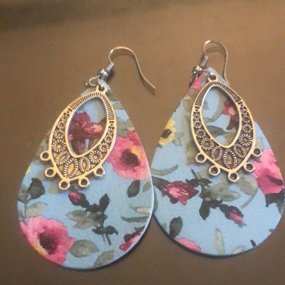 Floral Teardrop Earrings with Gold Accents